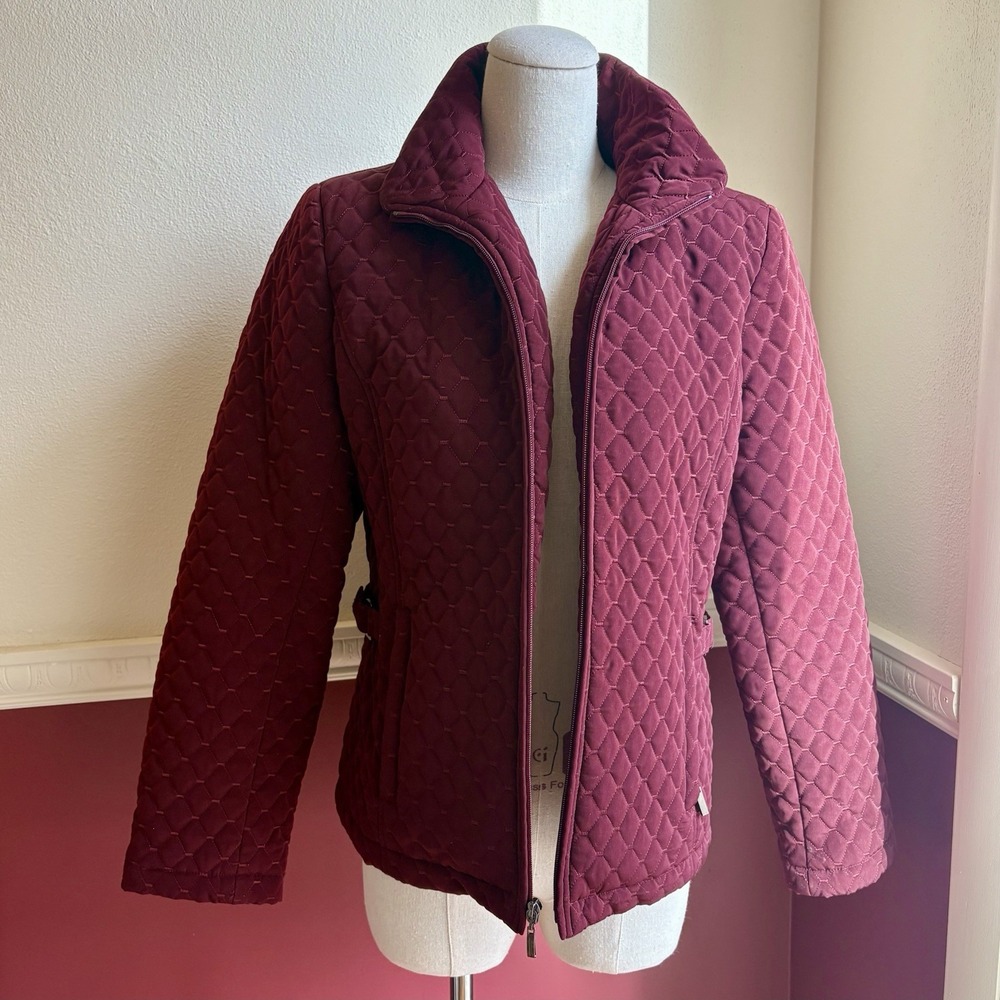 Gallery Company diamond quilted full‎ zip burgundy jacket